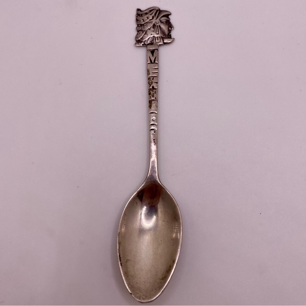 Sterling silver Mexican Aztec face souvenir demitasse spoon